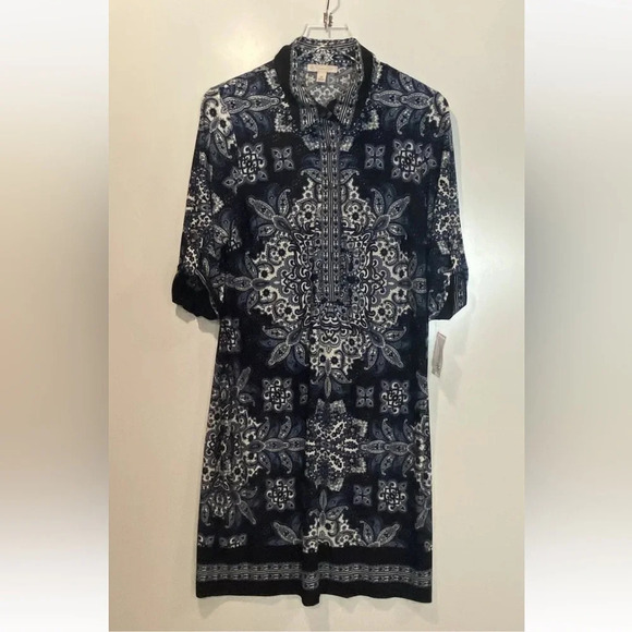 Dress Barn Dresses & Skirts - NWT CB Established 1962 Blue White Paisley Print Shift Dress Womens 14 (23)